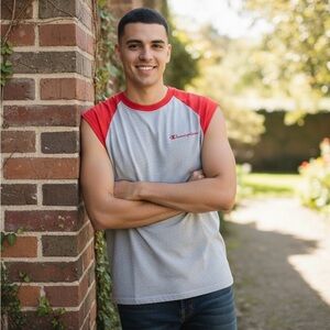 90s Vintage Y2K Champion Sleeveless Raglan T-Shirt | Gray Red Ringer Tank Medium